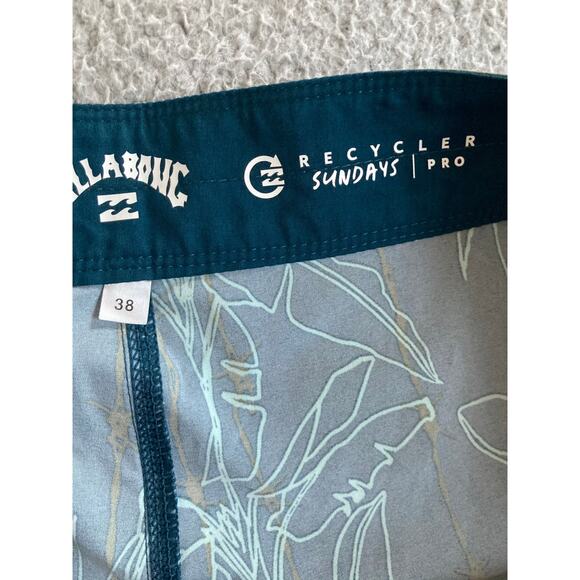 Billabong Swim Trunks 38 Hawaiian Floral Drawstring Recycler Pro Blue Shorts - Picture 6 of 13